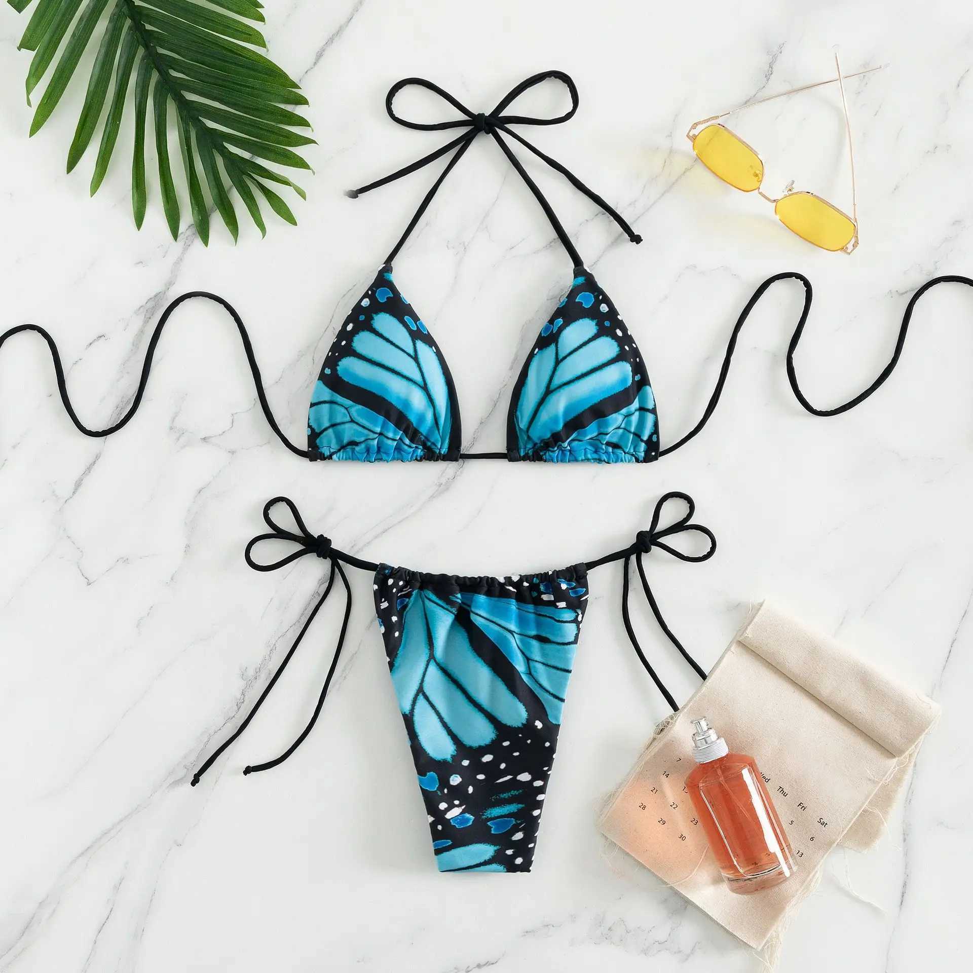 Sexy women print halter string micro bikini sets two pieces swimsuit Swimwear bathing suit beach outfits biquiniXJ241212