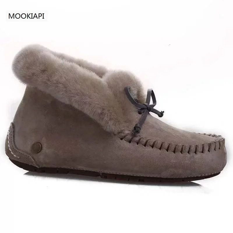 100% Genuine Leather Waterproof Women Flat Shoes Comfortable Winter Warm Natural Fur Snow Shoes Fashion Non-slip 241213