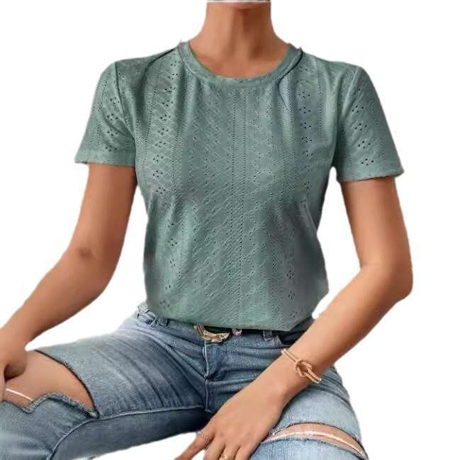 European and American women's top 2024 summer fashion casual round neck short sleeved basic T-shirt