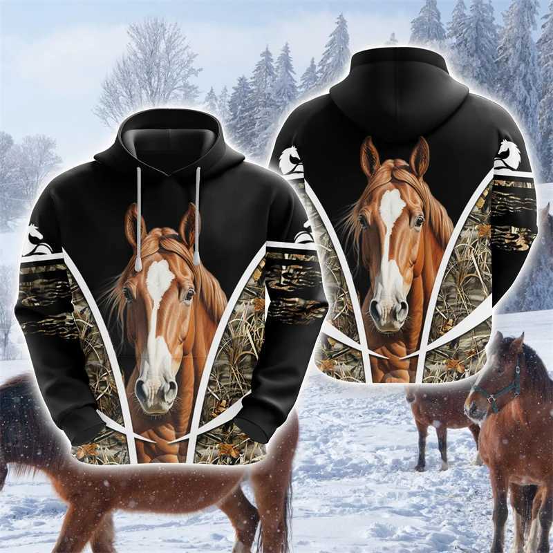 Horse Lover Hoodies For Men Clothes Casual Farm Graphic Sweatshirts Face Pullovers Equestrian Tracksuit Boy Y2k Top W241213
