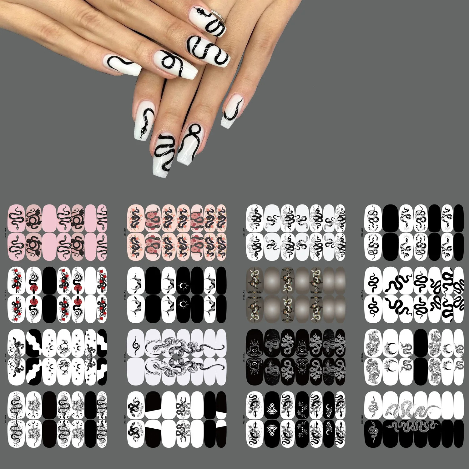 5 snake patterned nail stickers per pack perfectly ned to be peelable durable high-quality and handmade in multiple colors easy to use 241205