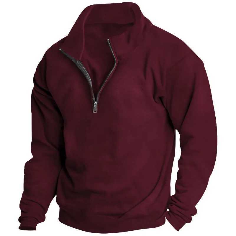 Autumn and winter new mens fleece sweatshirt stand-up collar half zipper long sleeve cross-border European trend mens top W241213