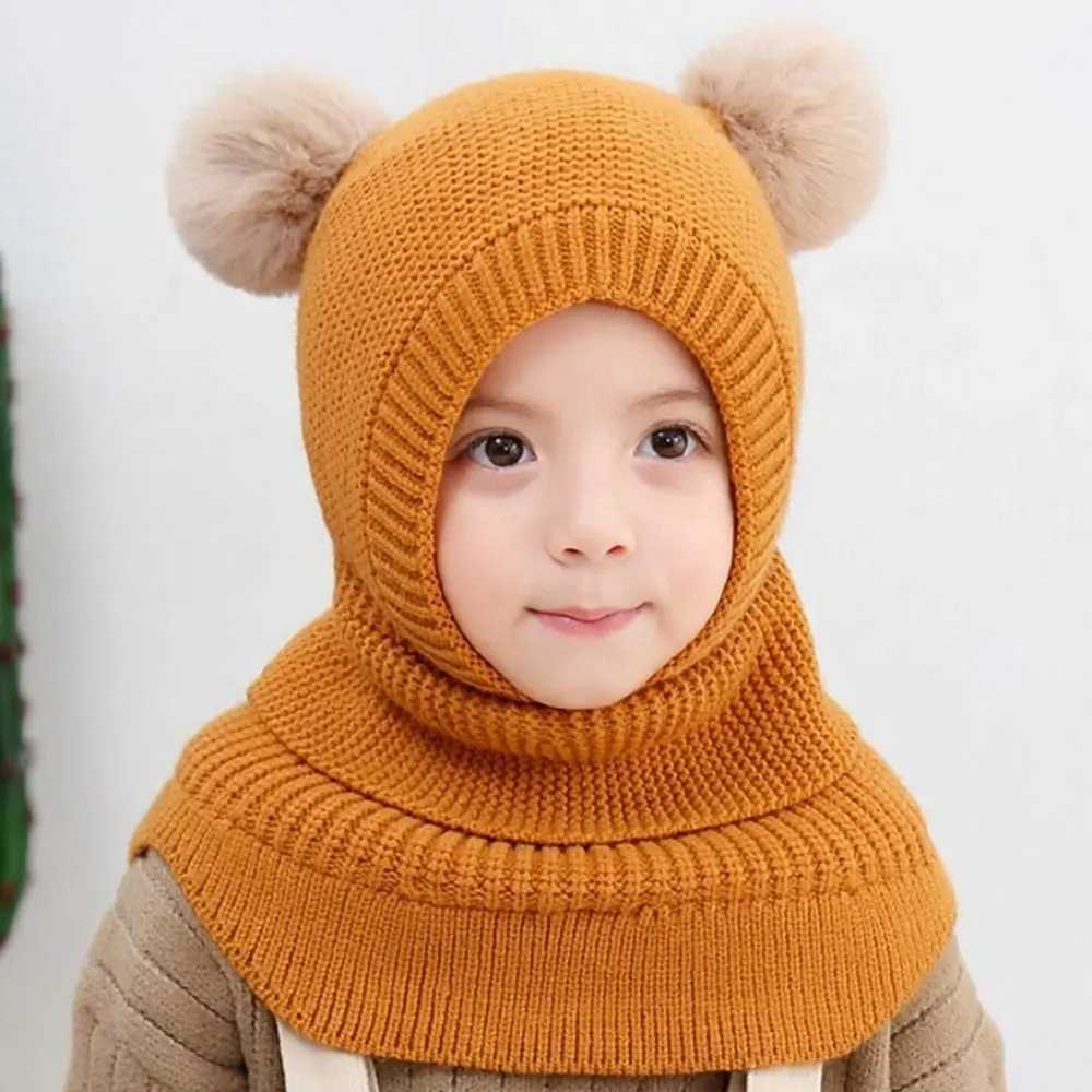 Winter Baby Hat PomPom Knit Kids Beanie Hat for Baby Girl and Baby Boy Hat Scarf Double Warm Lining Caps Windproof WarmXJ241213