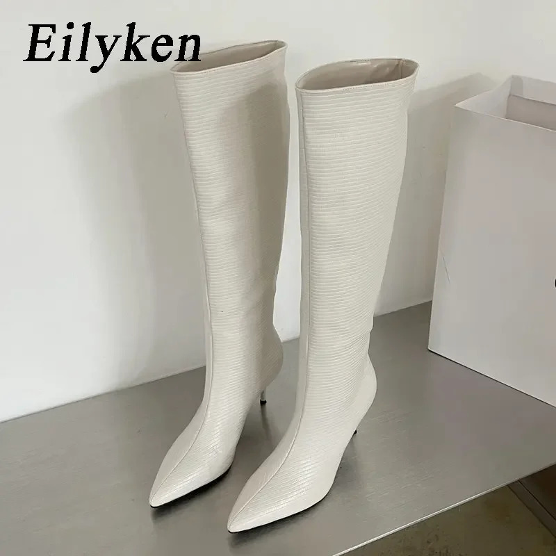 Equal Sexy Gingham Pointed Toe Women Knee-High Boots High Quality Party Dress Modern Long Booties Thin Low Heels Shoes 241213