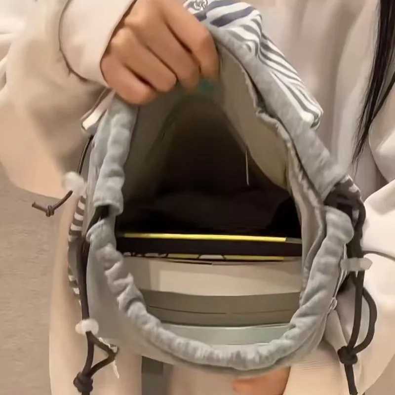 Striped Korean Style Gray Backpacks Rabbit Ears Design Casual Bags Large Capacity Student Tote Bags Versatile Backpack For Wen Z241212