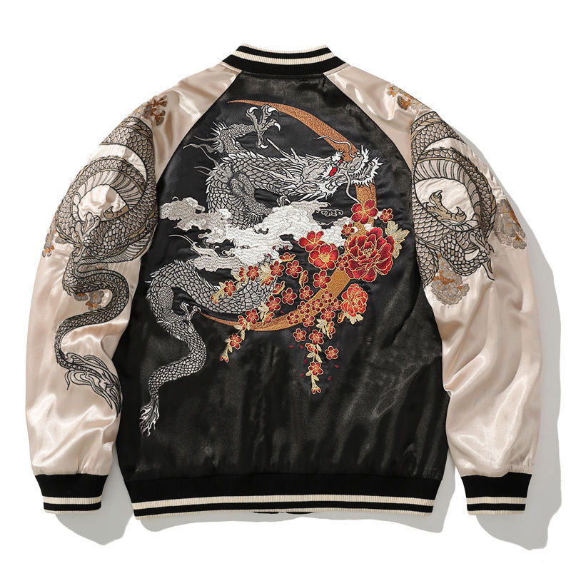 Spring And Autumn Jacket Dragon Animal Men's Baseball Uniform Embroidered Contrast Color Casual Couple Clothes