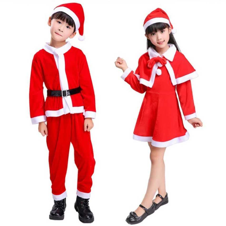 Boys and girls Santa Claus role-playing costumes childrens red dresses Christmas parties childrens stage performances long sleeved costumes W241213