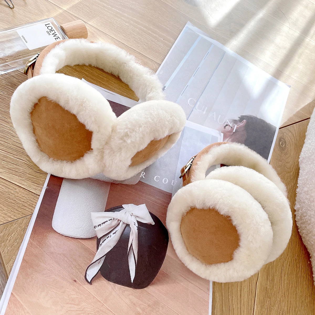 Natural wool earmuffs warm winter sheepskin earmuffs women soft warm solid earmuffs outdoor cold protection earmuffs 241211