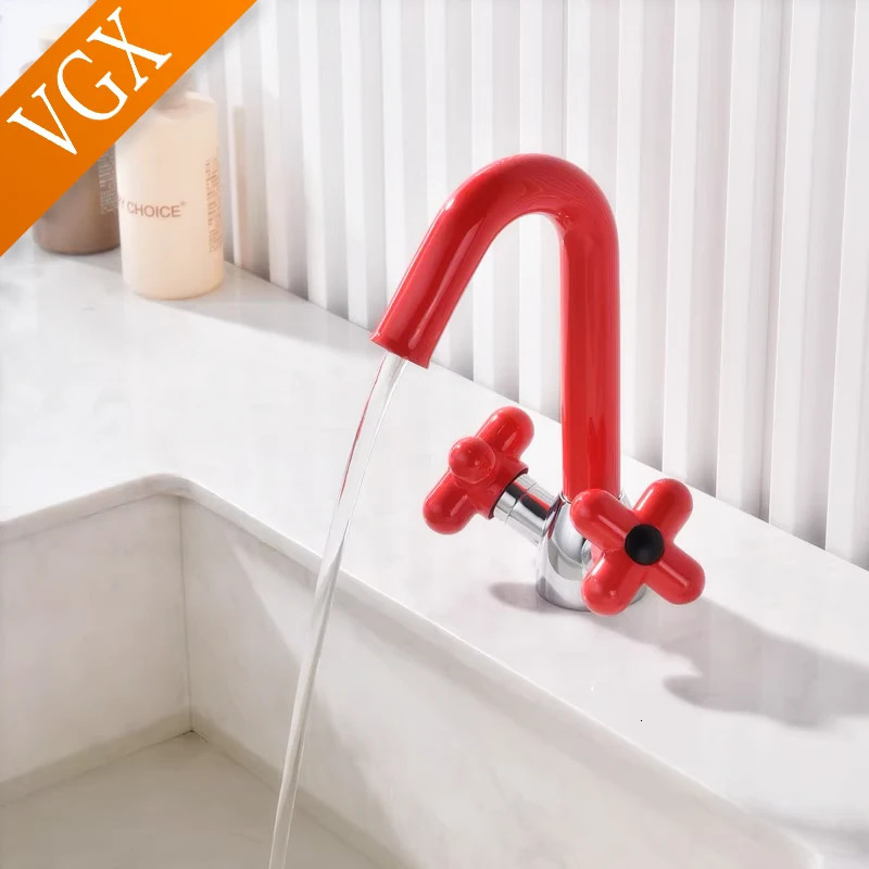 VGX dual handle bathroom faucet switch basin mixer sink gourmet washbasin brass red green 241211