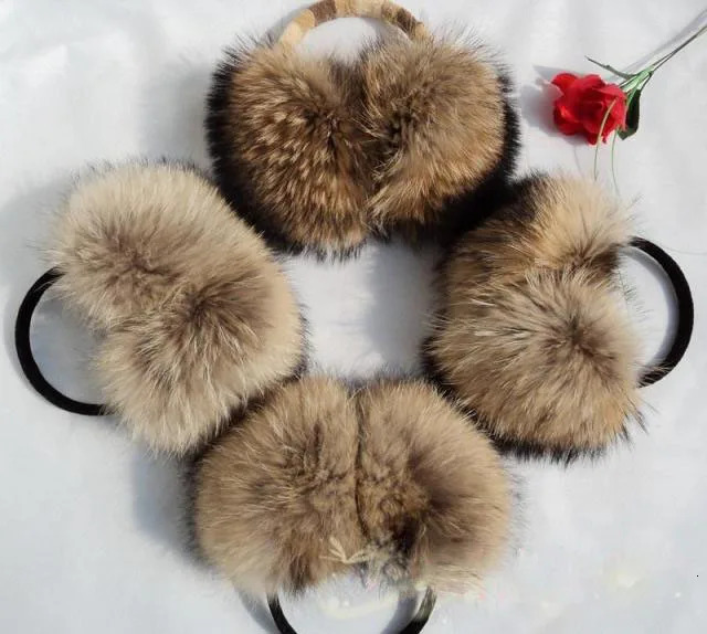Natural Raccoon Fur Winter Large Eartips for Women Super Size Korean Fashion Warm True Fur Eartips Thick Large Eartips 241211