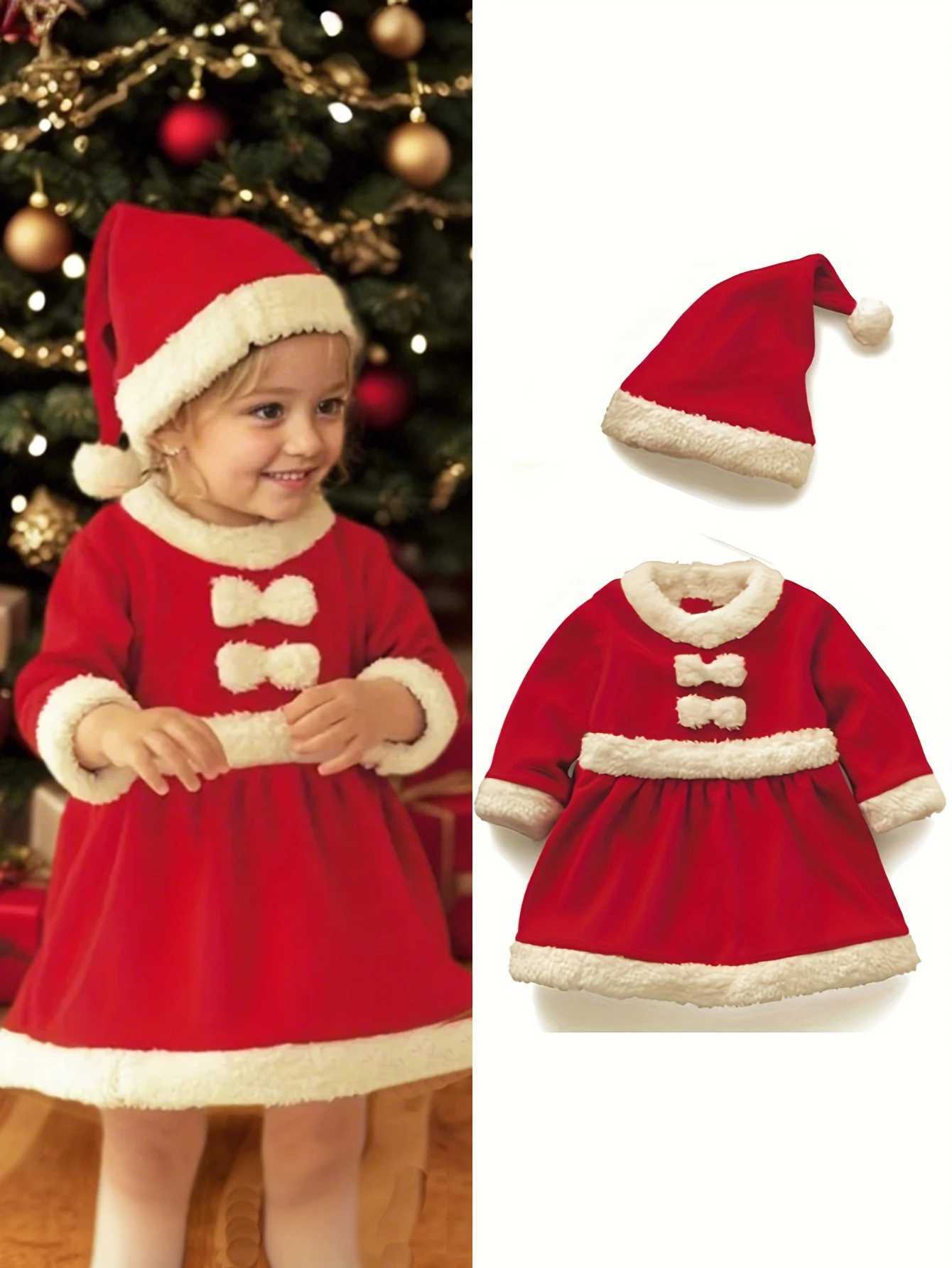 Boys and Girls Winter New Solid Color Santa Claus Role Playing Set Christmas Party Cartoon Cute Performance Dress W241213