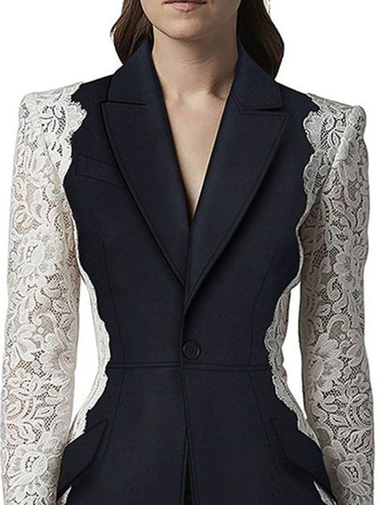 Women's Blazer New Fashion Notched Lace Patchwork Long Sleeve Contrast Suit Jackets Female Spring 2025 17A1298