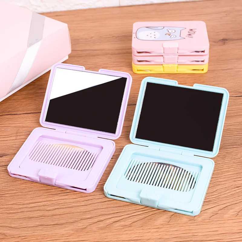 1 Pcs Portable Small Comb with Folding Mirror Compact Pocket Size Portable Travel Hair Brush Cosmetic Mirror Head Massager RelaxXJ241213