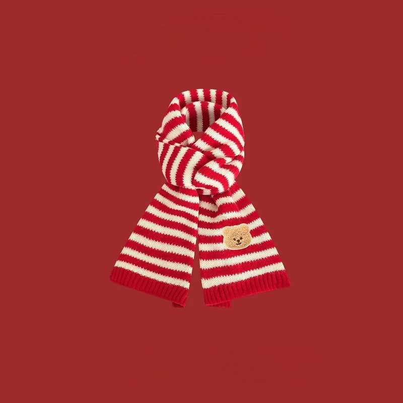 Scarves Wraps New Year Cute Bear Wool Scarf Babies Christmas Thick Soft Neckerchief Chirdren Shawl Winter Warm Cute Neckerchief Accessories H241213