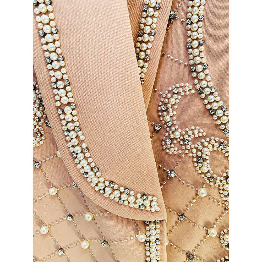 Ladies' Suit TOP QUALITY Newest Fashion Designer Women's Shawl Collar Stunning Dias Pearls Beaded Blazer Dress