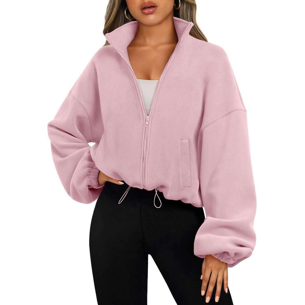Autumn Fashion Casual Stand Up Collar Long Sleeved Zipper Drawstring Warm Cardigan Loose Hoodie Fashionable Quality Classic