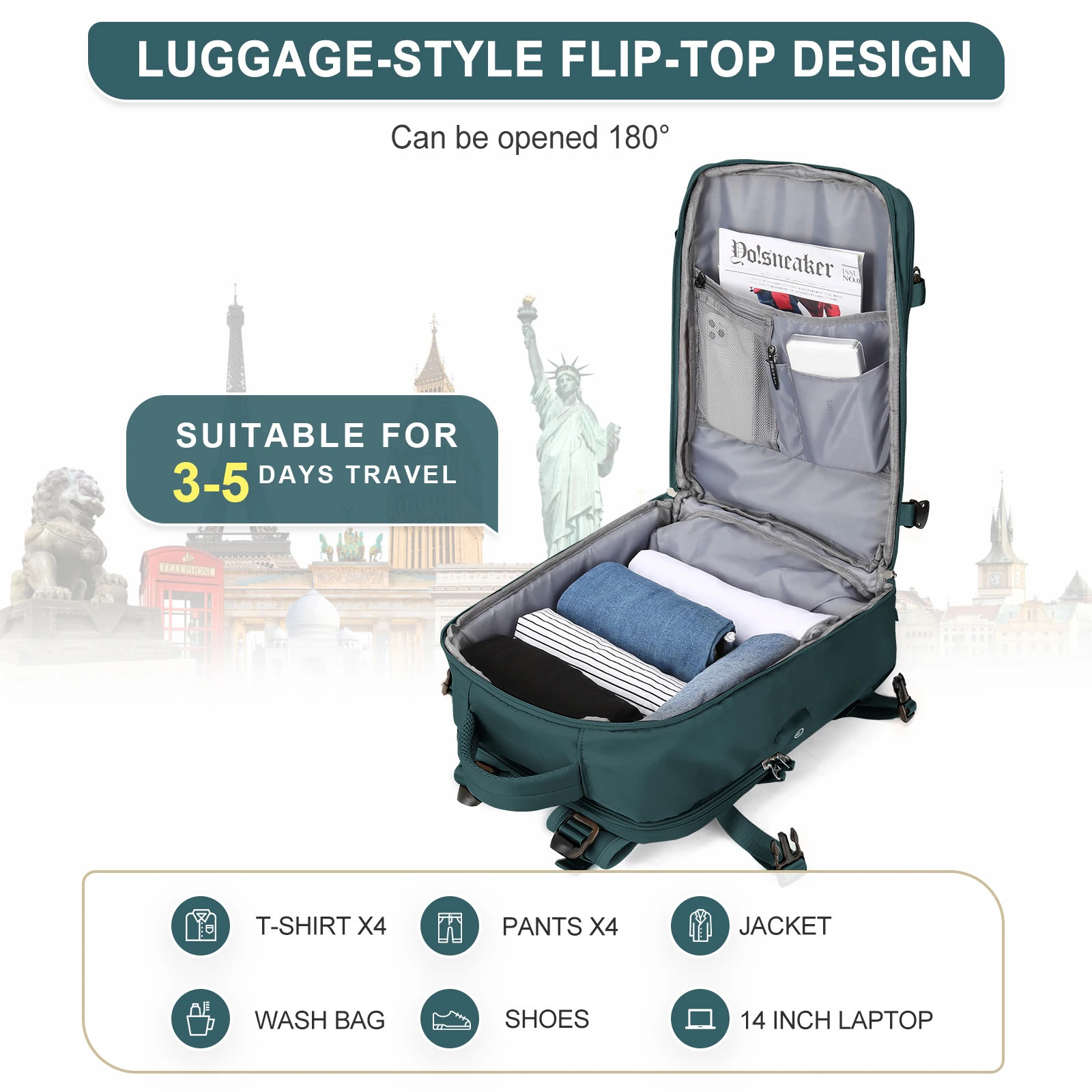 Travel Backpack Carry on Personal Item Bag for Flight Approved 35L Hand Luggage Suitcase Waterproof Weekender Bag for Men Women 241212