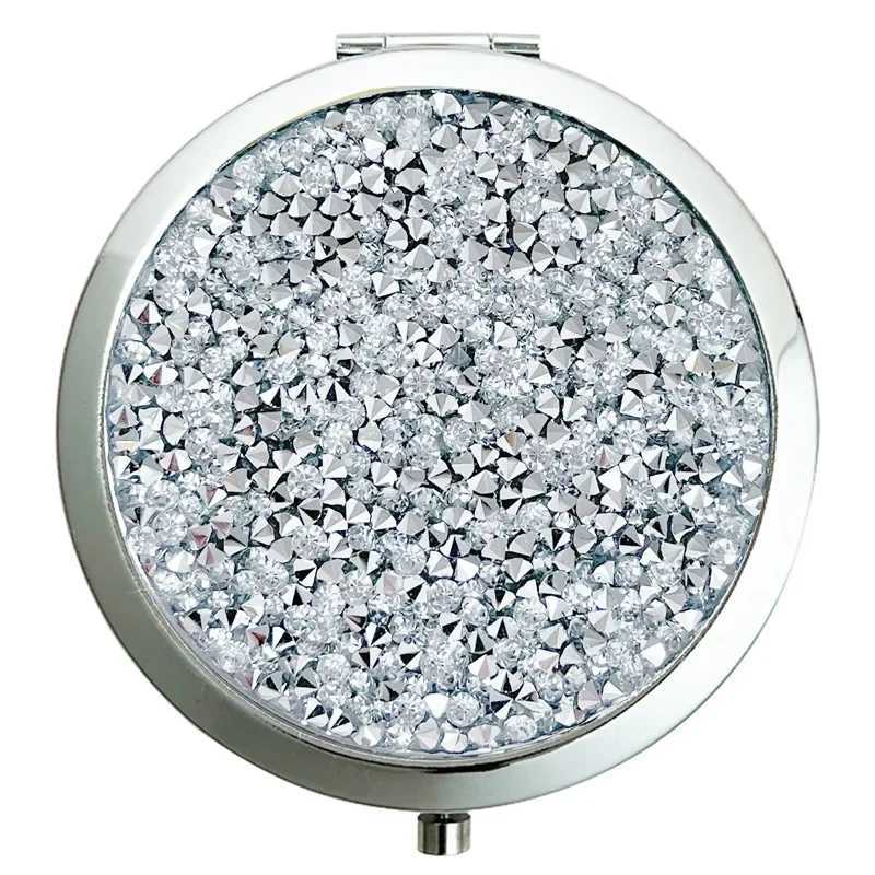 Mini Pocket Mirror Beauty Cosmetic Mirror Rhinestone Foldable Compact Portable Double-Sided Folding Cosmetic MirrorXJ241213