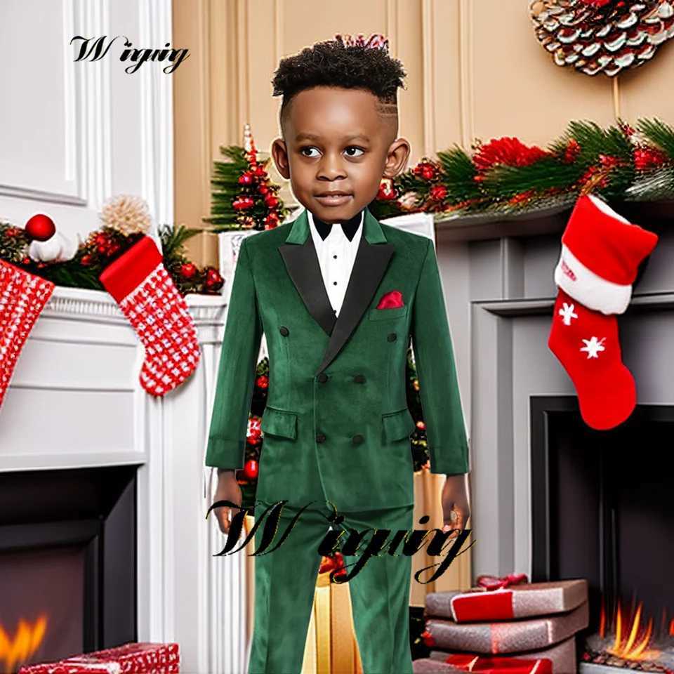 Boys Suit Velvet Jacket Pants 2 Piece Set Double Breasted Blazer Kids Wedding Tuxedo Gun Lapel Custom Clothes W241213
