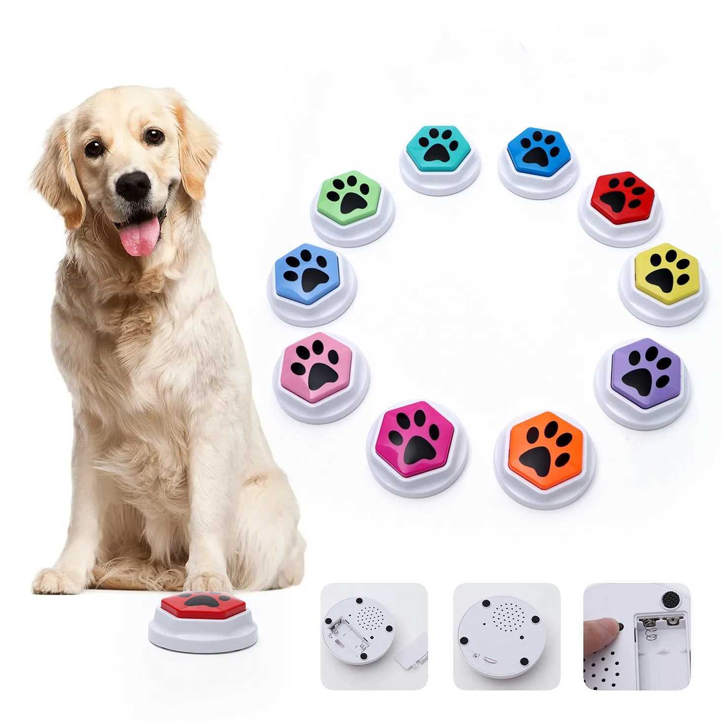Pet training can record voice buttons that speak hexagonal paw patterns interactive voice responses and dog toys for communication X2412131