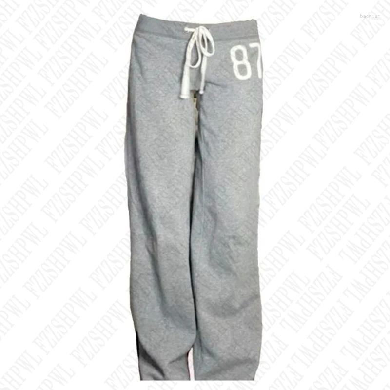 Women's Pants American Style High Street Casual Womens Gray Trousers Emo Girls Y2K Retro Streetwear Gothic Hip Hop Number Print Tie Rope