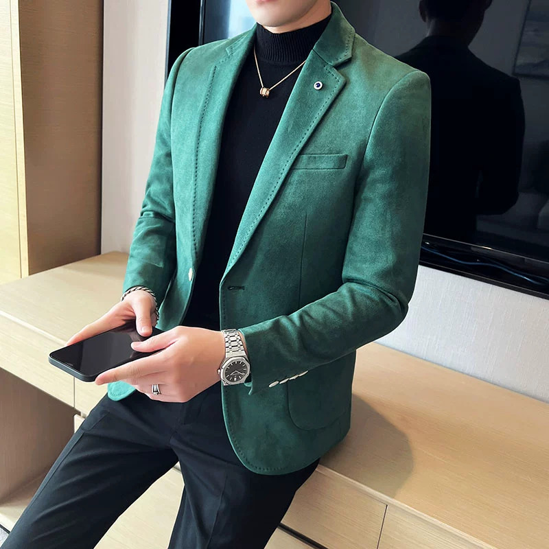 New Fashion Men's Slim Fit Deerskin Veet Elegant Blazer Coat Business Casual Wedding Plus Size Suit 4Xl-S