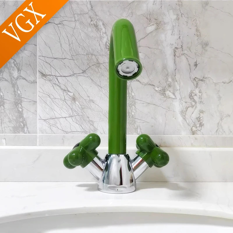 VGX dual handle bathroom faucet switch basin mixer sink gourmet washbasin brass red green 241211