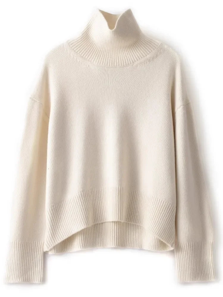 Autumn and winter 100 pure cashmere sweater womens thick turtle neck pullover loose knit 241212