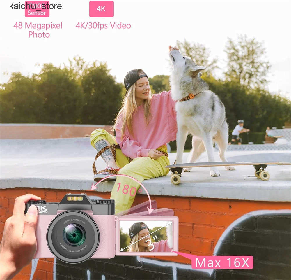 Cameras Flip Screen Digital Photo 56MP 4K Photography Camcorder Vlog Selfie Video Camera Youtube Livestream Wide Angle Macro Lens J241213