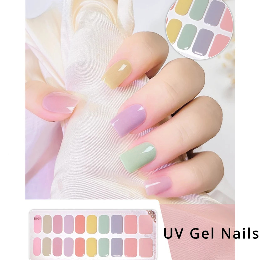 20 Tips Candy Color Semi curing Nail Packaging Flash Solid Adhesive Waterproof Durable gel Nail Sticker UV Lamp Needs Manipulation 241205
