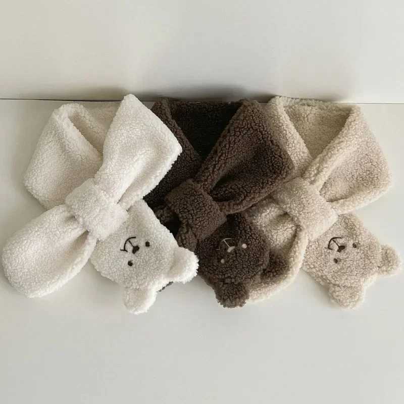 Scarves Wraps Winter Coral Fleece Pure Color Collar Children Soft Scarf Baby Boy Girls Plush Little Bear Neck Warm Scarves Outdoor Neckerchief H241213