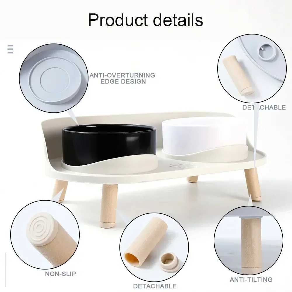 Cat Placemats Cat Double Bowls Feeder Adjustable Height Pet Cats Drinker Water Bowl Elevated Feeding Kitten Supplies Pet Food Bowl Feeders z241213
