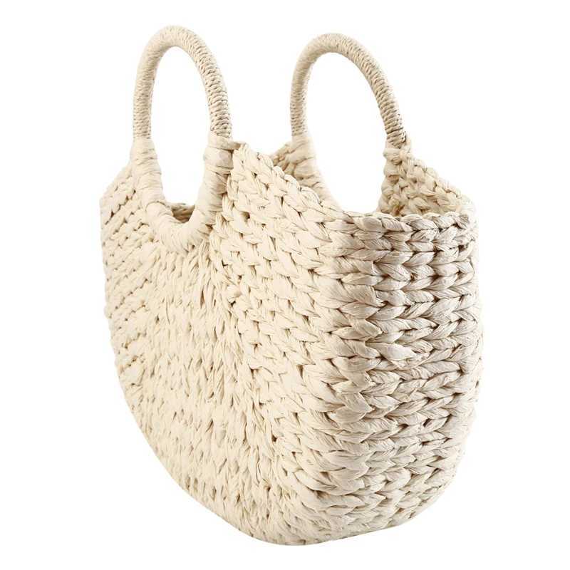 Wen Handbag Rattan Wicker Str Woven Half-round Bag Large Capacity Fem Casual Travel Tote Fi Bolsos Z241213