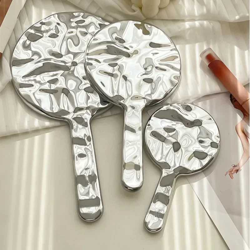 Electroplated Handle Makeup Mirrors HD Beauty Portable Round Hand Square Hand Small Make Up MirrorXJ241213