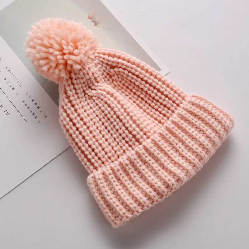 Infant Baby Boys Girls Knit Beanie Hats Fall Winter Warm Knitted Hats with Pom Unisex Kids Solid Color Soft Pom HatXJ241213