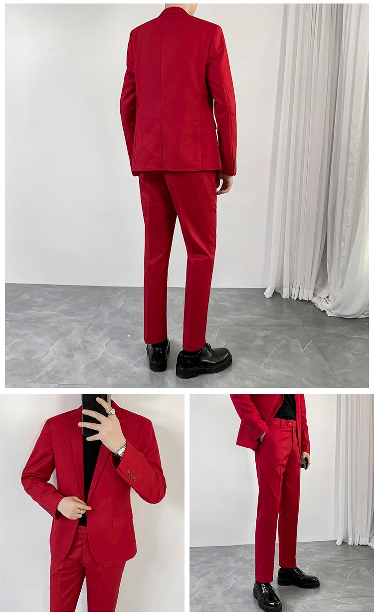 New Men's Red Color Long Sleeves Casual Cotton E Fashion Dreaa Formal Slim Fit One Button Suit Jacket Coat
