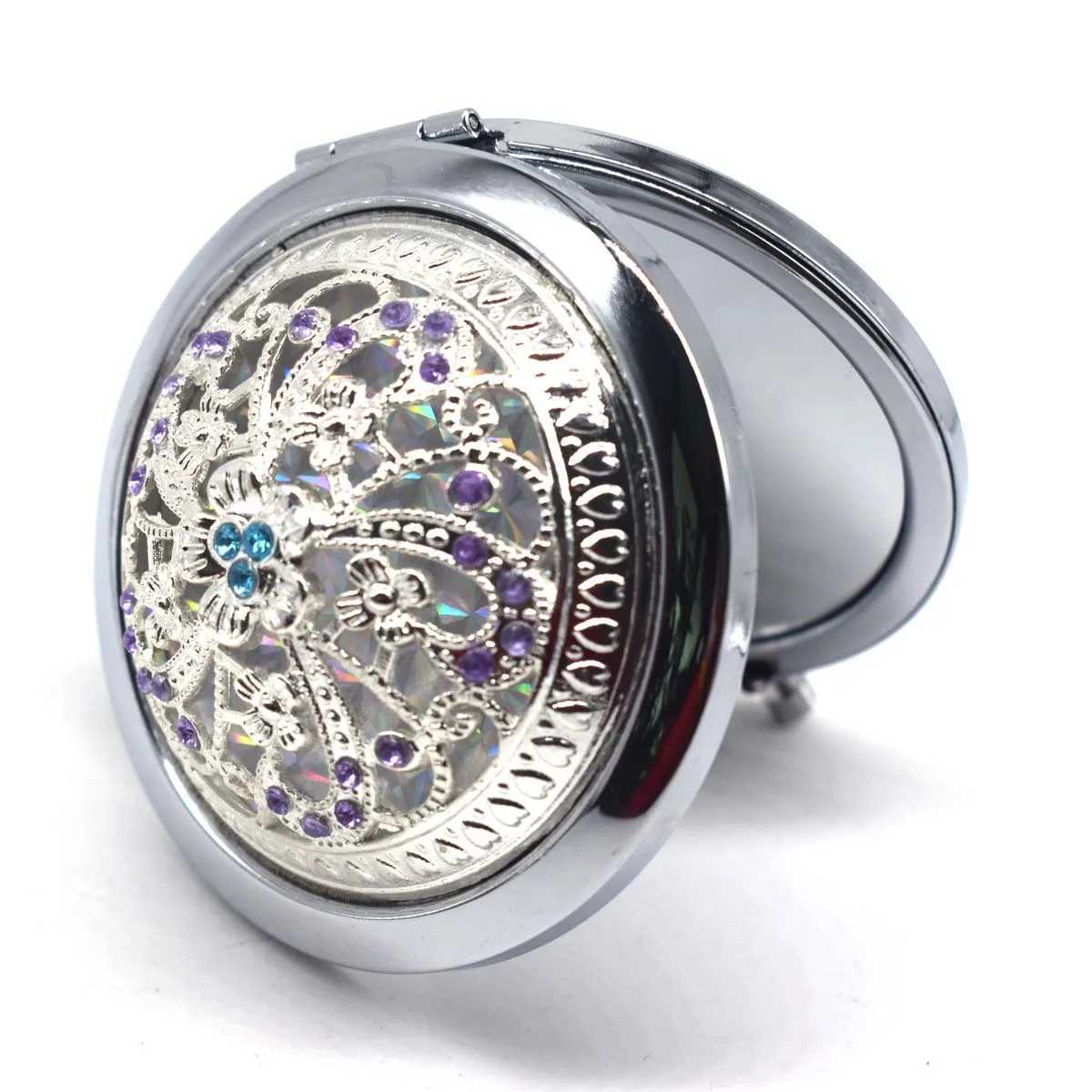 Vintage Silver Hollow Pocket Mirror Mini Women Girls Metal Double-Side Folding Cosmetics Mirrors for Personalized Wedding GiftsXJ241213
