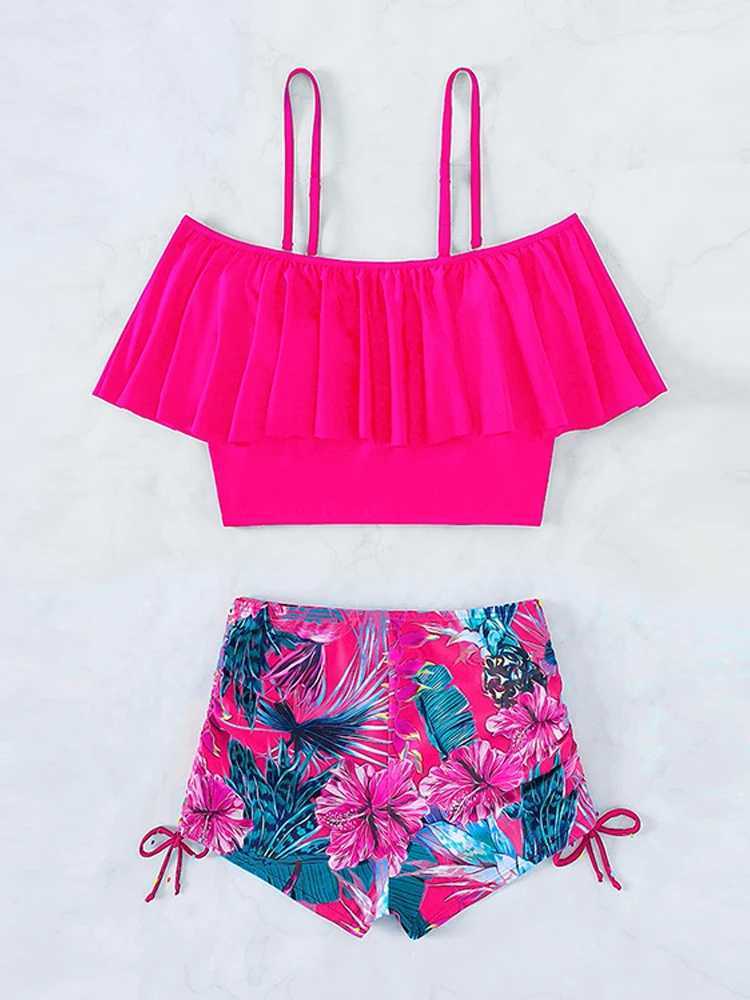 VigoBreviya 2025 Print Off Shoulder Strapped Swimwear Women Push Up High Waist Bikini Sexy ss Swimsuit Summer Bathing SuitXJ241212