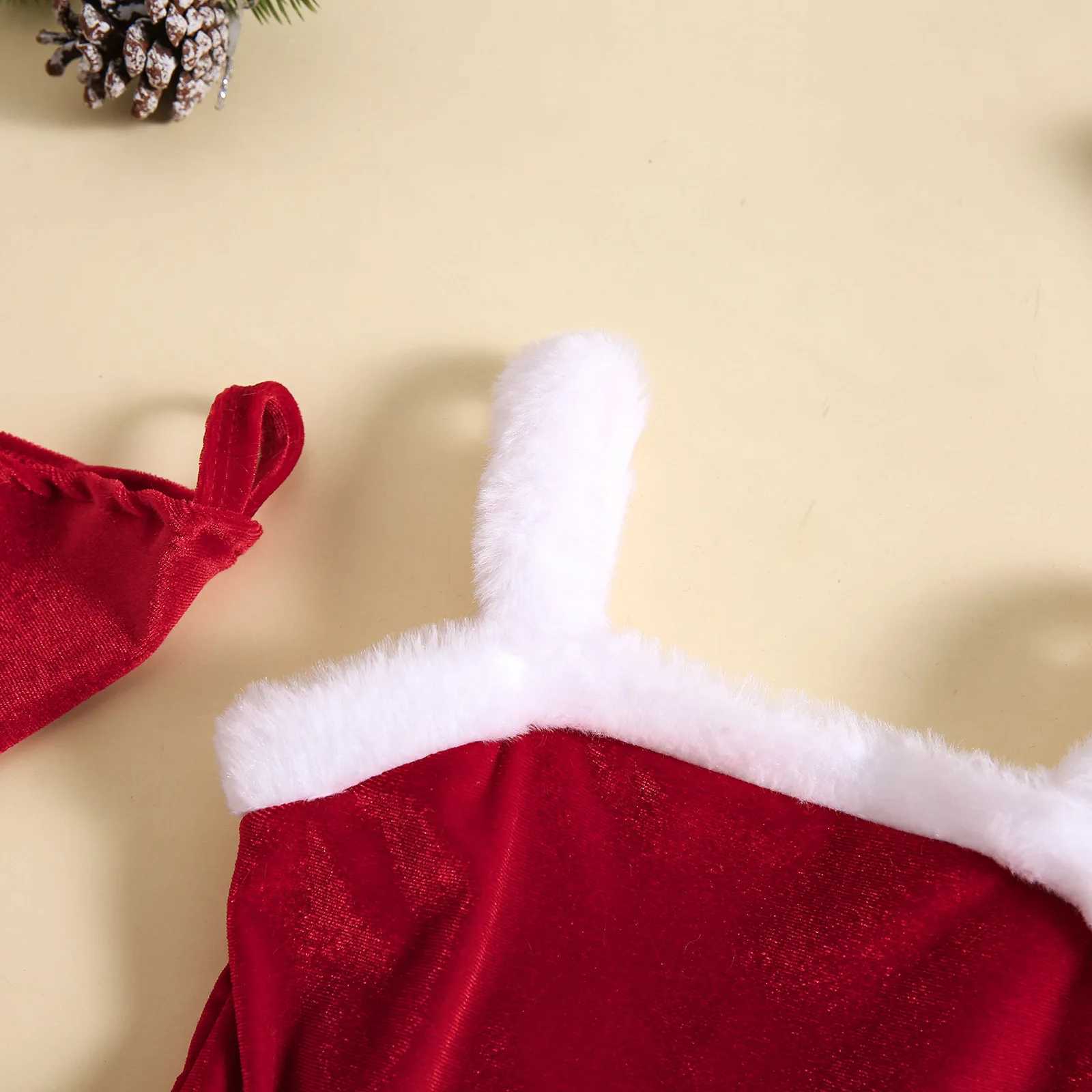 Girls Christmas Dress Set Autumn/Winter Velvet Pendant Dress+Sleepwear+Hat 3-Piece Baby Santa Claus Costume Holiday Costume W241213