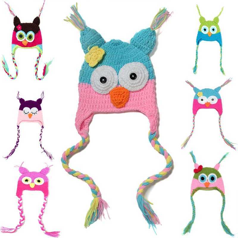 Crochet Baby Owl Hat Multiple Shape Colors Newborn Owl Cap Photo Props Infant Toddler Knitted Beanie With BraidXJ241213