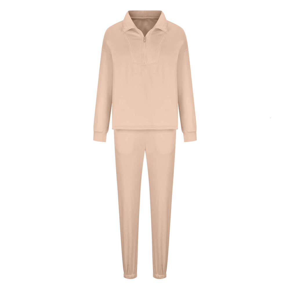 Spring Autumn New Women's Long Sleeved Stand Up Collar Zipper Sports Suit Two-Piece Set Trendy Clothing Fashionable And Casual Temperament