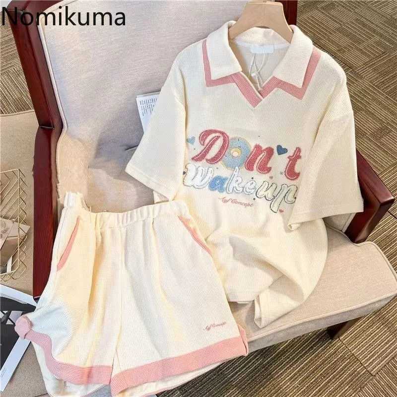 Women's Two Piece Pants Fashion Summer Two Piece Sets Womens Clothing Embroidery Letter Tshirts Tops Casual Shorts Outfits Preppy Style Loose Y2k