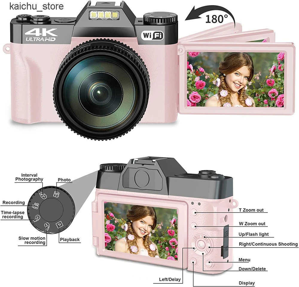 Cameras Flip Screen Digital Photo 56MP 4K Photography Camcorder Vlog Selfie Video Camera Youtube Livestream Wide Angle Macro Lens J241213