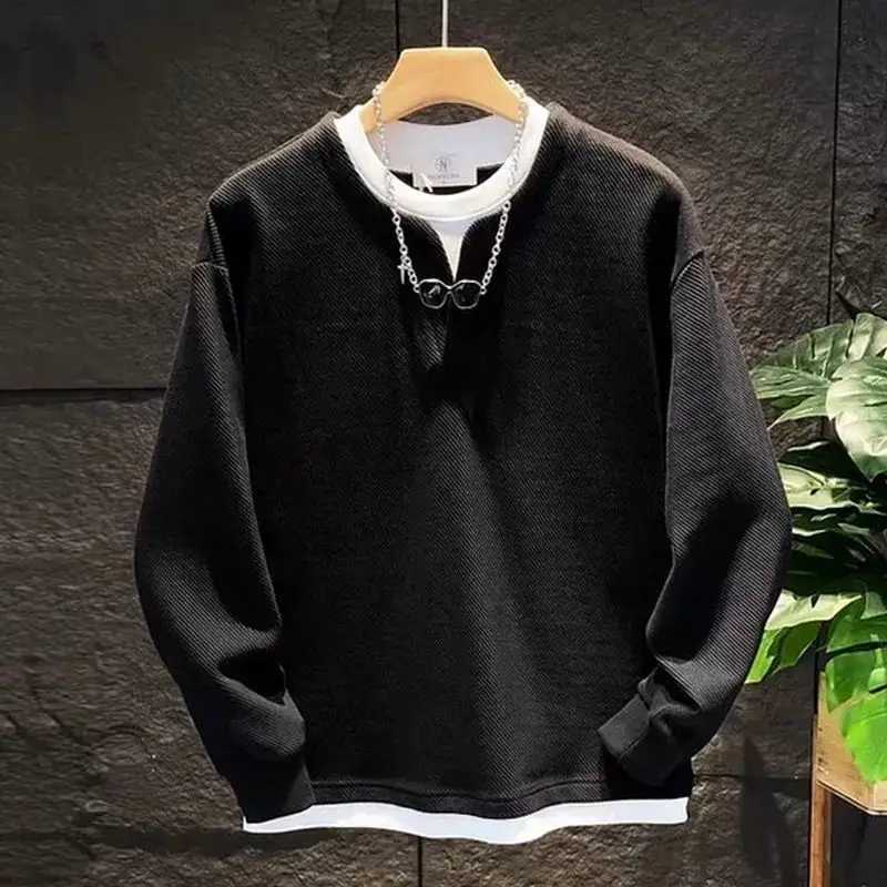 Mens Fashion Retro Japanese Style Patch Work Simple Sweatshirt Autumn Winter Casual Round Neck Long Sleeve Loose Zipper Hoodie W241213