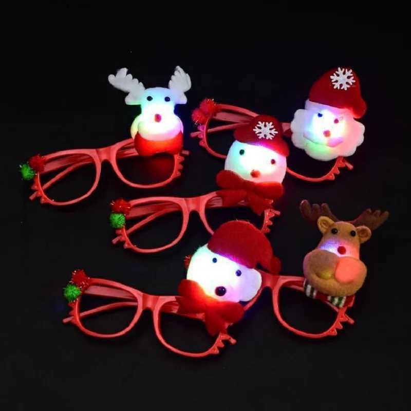 Sunglasses 10pcs New Year 2025 Cartoon Christmas Glowing Glasses LED Light Up Santa Glasses Adult Kids Xmas Party Gifts Festival Home Decor H241213