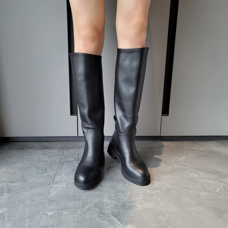 FEDONAS 2025 Fashion Women Knee High Boots Genuine Leather High Heeled Warm Autumn Winter Shoes Woman High Motorcycle Boots 241213