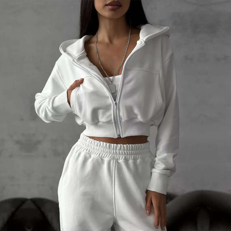 Sexy European American Suit, Long Sleeved Hooded Shorts With Exposed Waist, Cardigan, Sports Pants, Trendy Clothing, Fashionable And Casual Temperamen