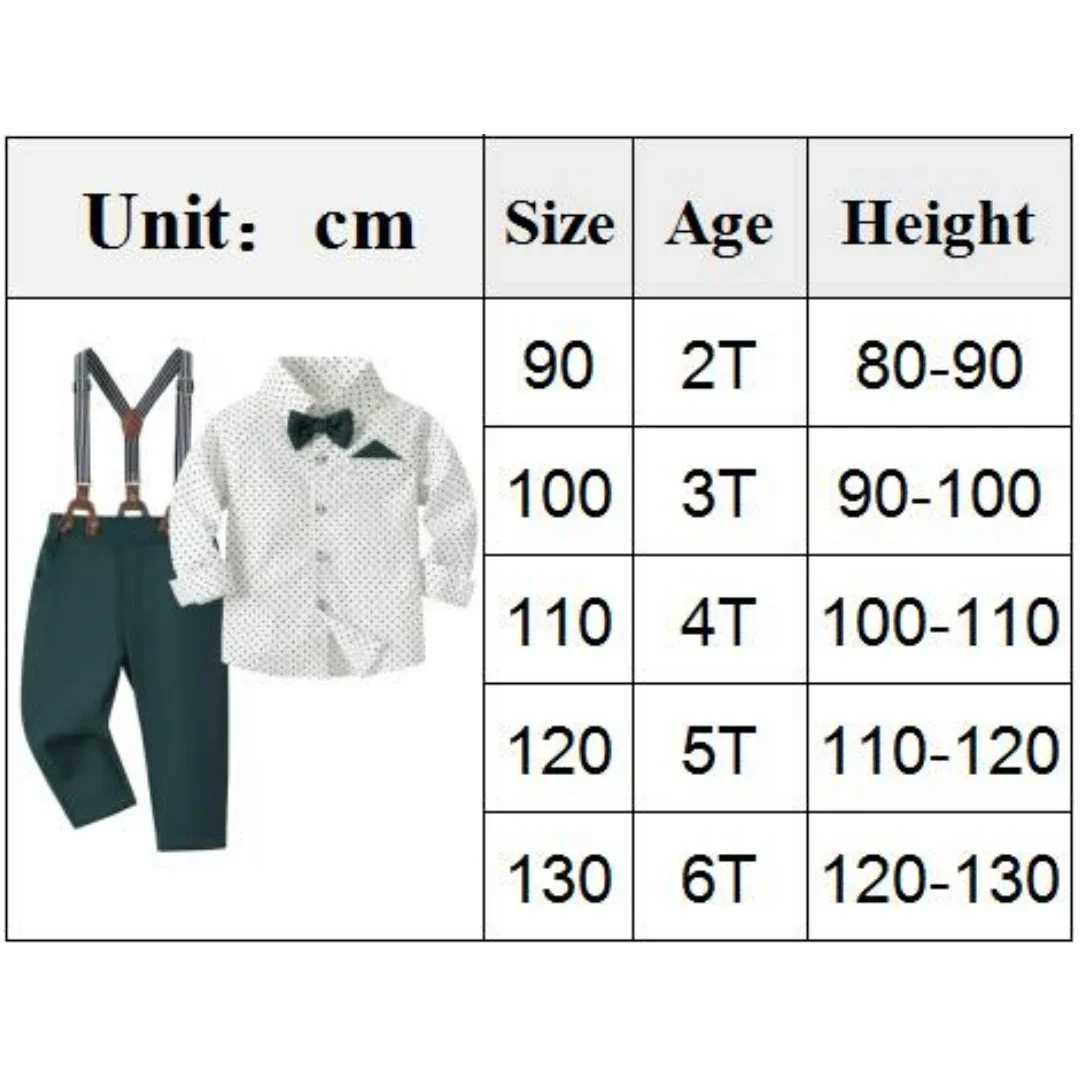2-6 Years Boy Spring Gentleman Outfit Polka Dot Printed Shirt with Solid Pants Children Suspender Bow Set Birthday Party Costume W241213