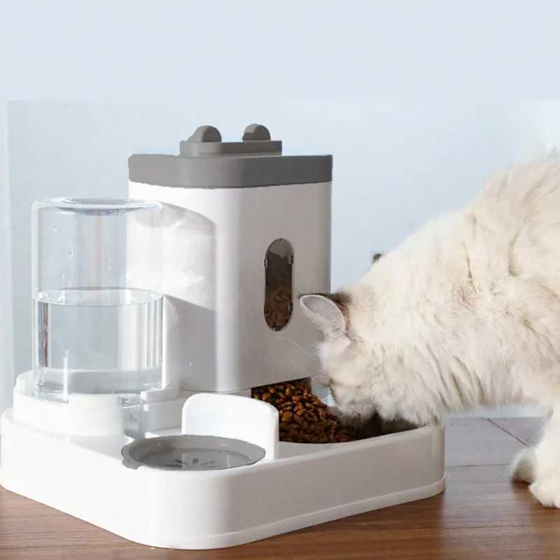 Cat Feeders 2-in-1 Automatic Feeder Dog Cat Food Bowl and Water Feeding Device Pet Large Food Dispenser Puppy Pet Kitten Bowl Accessories z241213