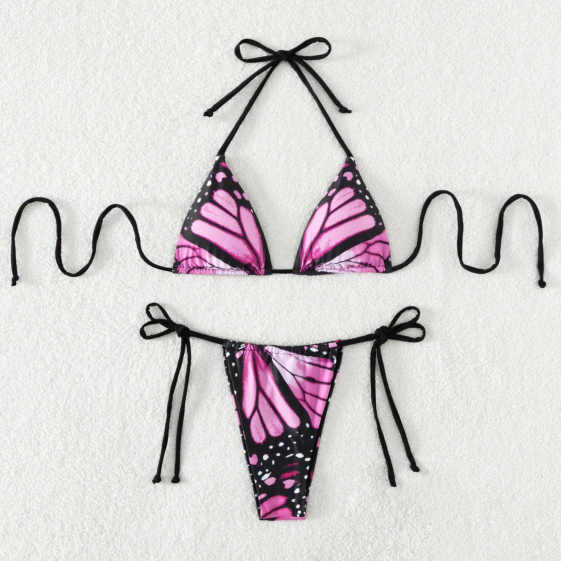 Sexy women print halter string micro bikini sets two pieces swimsuit Swimwear bathing suit beach outfits biquiniXJ241212